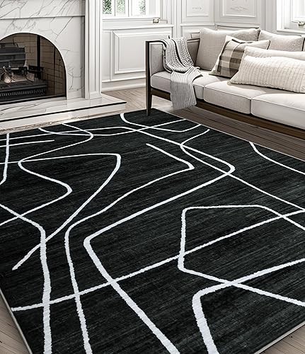 Miniatura 3 de YIHOUSE Alfombra lavable de 6 x 9 pies, alfombra abstracta en blanco y negro para sala de estar, dormitorio, alfombra grande moderna antideslizante