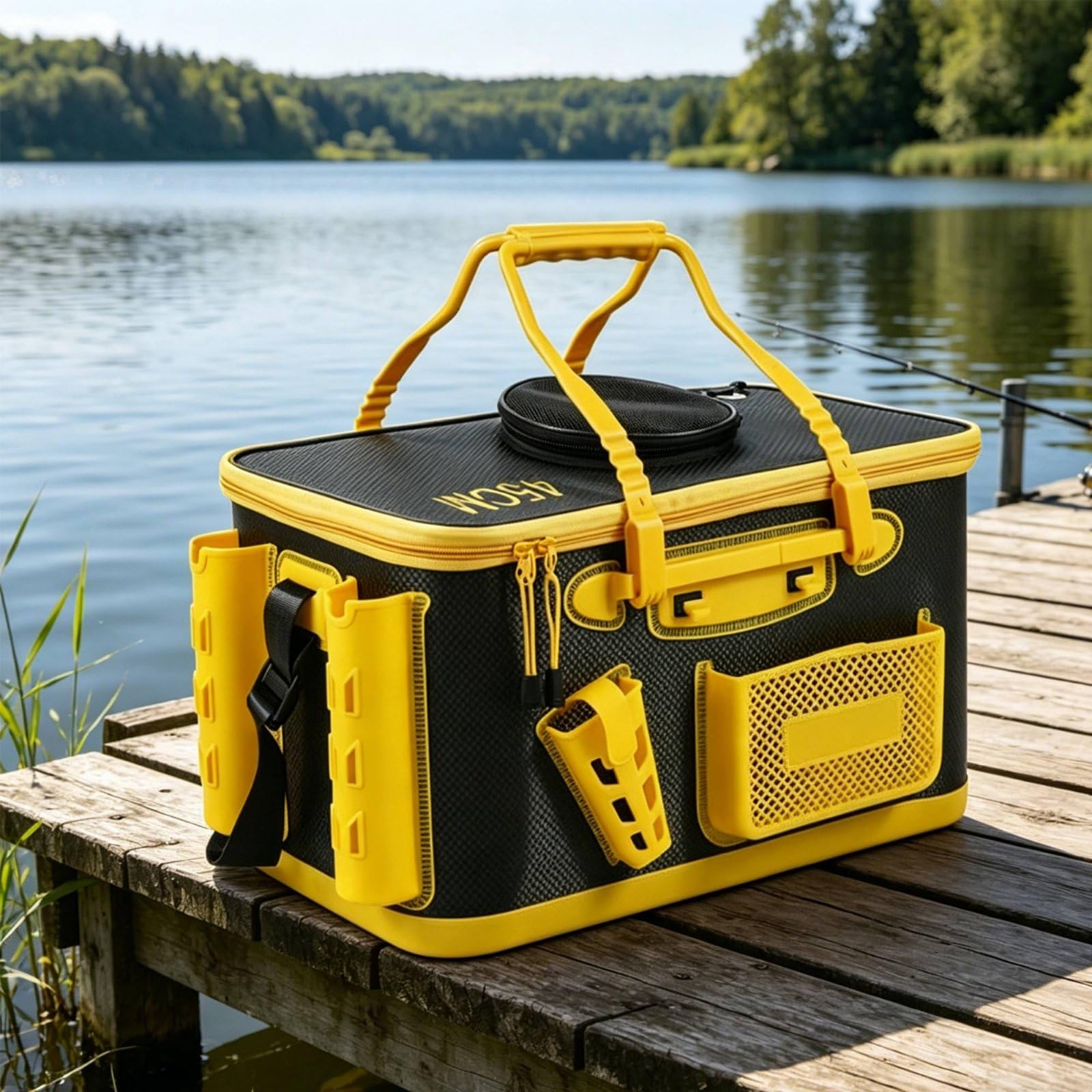 predolo Seau à Vifs en EVA Multifonction Seau de Pêche Pliable Bandoulière Confortable pour Pêcheurs, 45CM