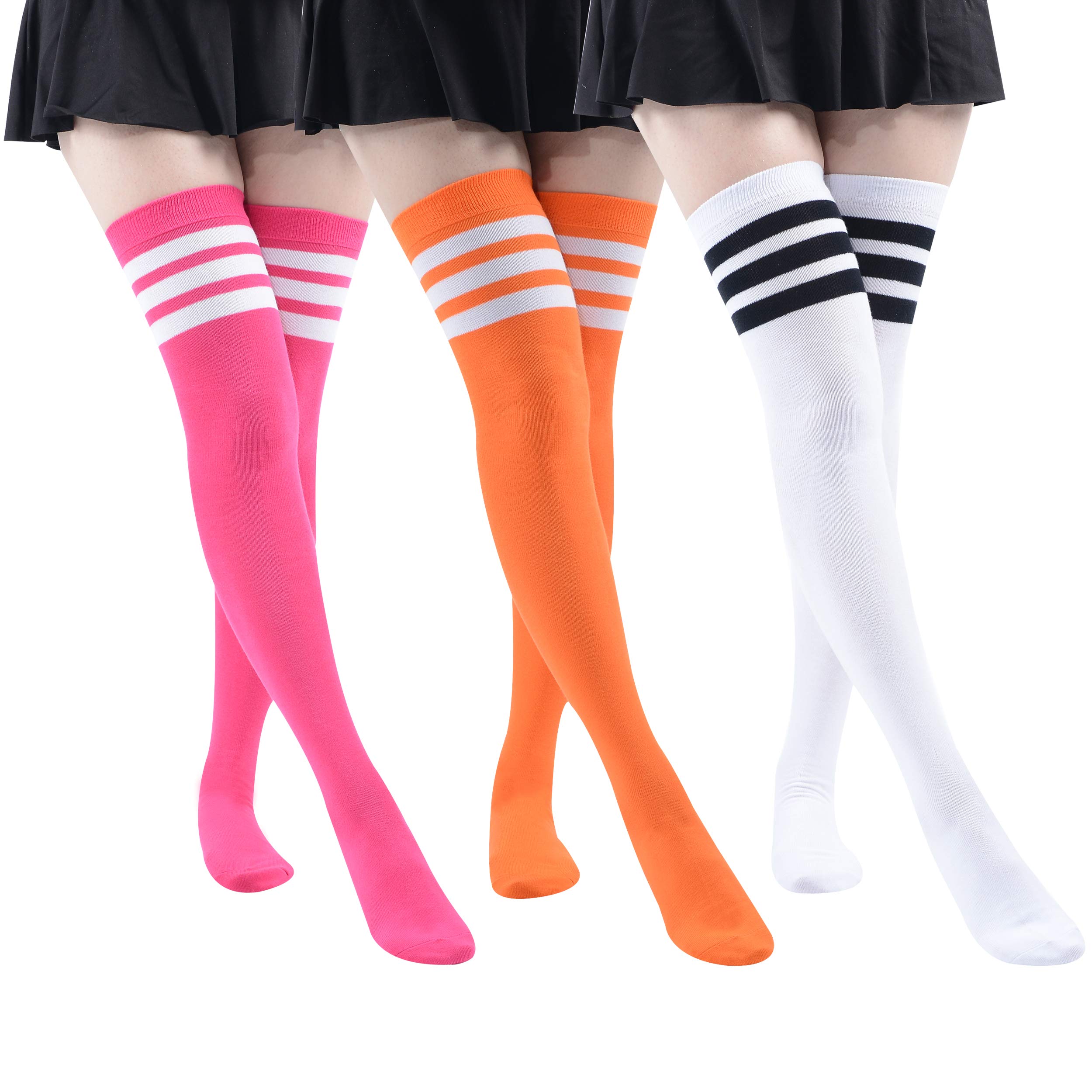 MK MEIKANOver the Knee High Socks, Women Girls Extra Long Striped Cosplay Thigh High Stockings 3 Pairs