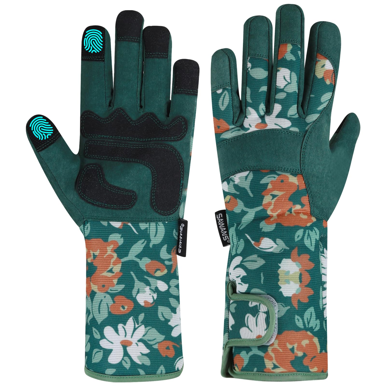SAWANS Long Gardening Gloves for Women Men Thorn Proof Garden Gloves Safety Breathable and Comfortable Extra Long Forearm Protection for Rose Blackberry Pruning &Yard & Outdoor Work (Green