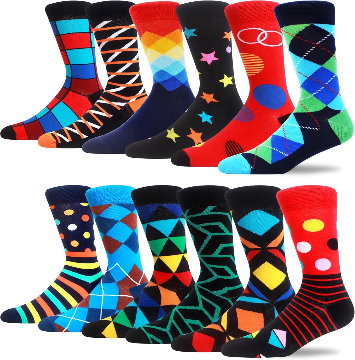 MAKABO Men's Fun Dress Socks Colorful Novelty Patterned Cotton Crew Socks
