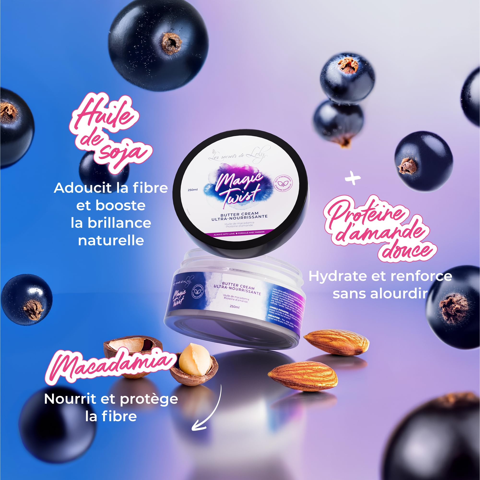 Les Secrets de Loly – Magic Twist – Crème coiffante sans rinçage Ultra nourrissante – Cheveux très secs, bouclés, frisés et crépus – Beurre cream – 250 ml