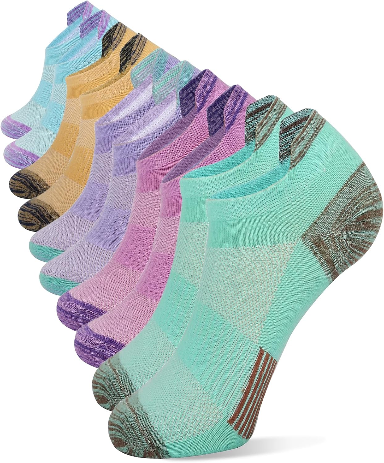 Henwarry Women's 10 Pairs Athletic Running Low Cut Socks Thin Cotton Soft Ankle Tab Socks