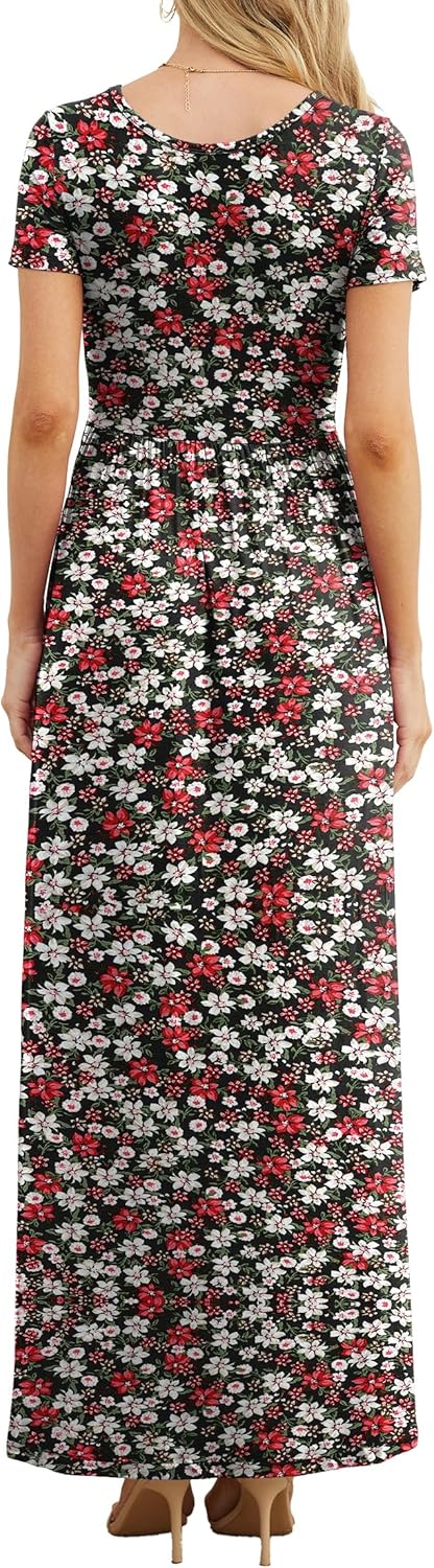 GRECERELLE Women Summer Casual Maxi Long Dress Short Sleeve Crew Neck with Pockets, Size S-3XL - Image 4