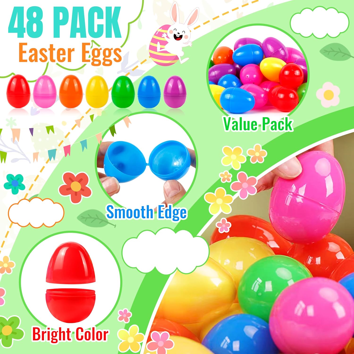48 Pack Prefilled Easter Eggs Filled with Pull Back Cars, Easter Eggs with Toys Inside, Easter Hunt Basket Stuffers Easter Theme Party Favors Classroom Prizes Gift for Kids Toddlers Girls Boys