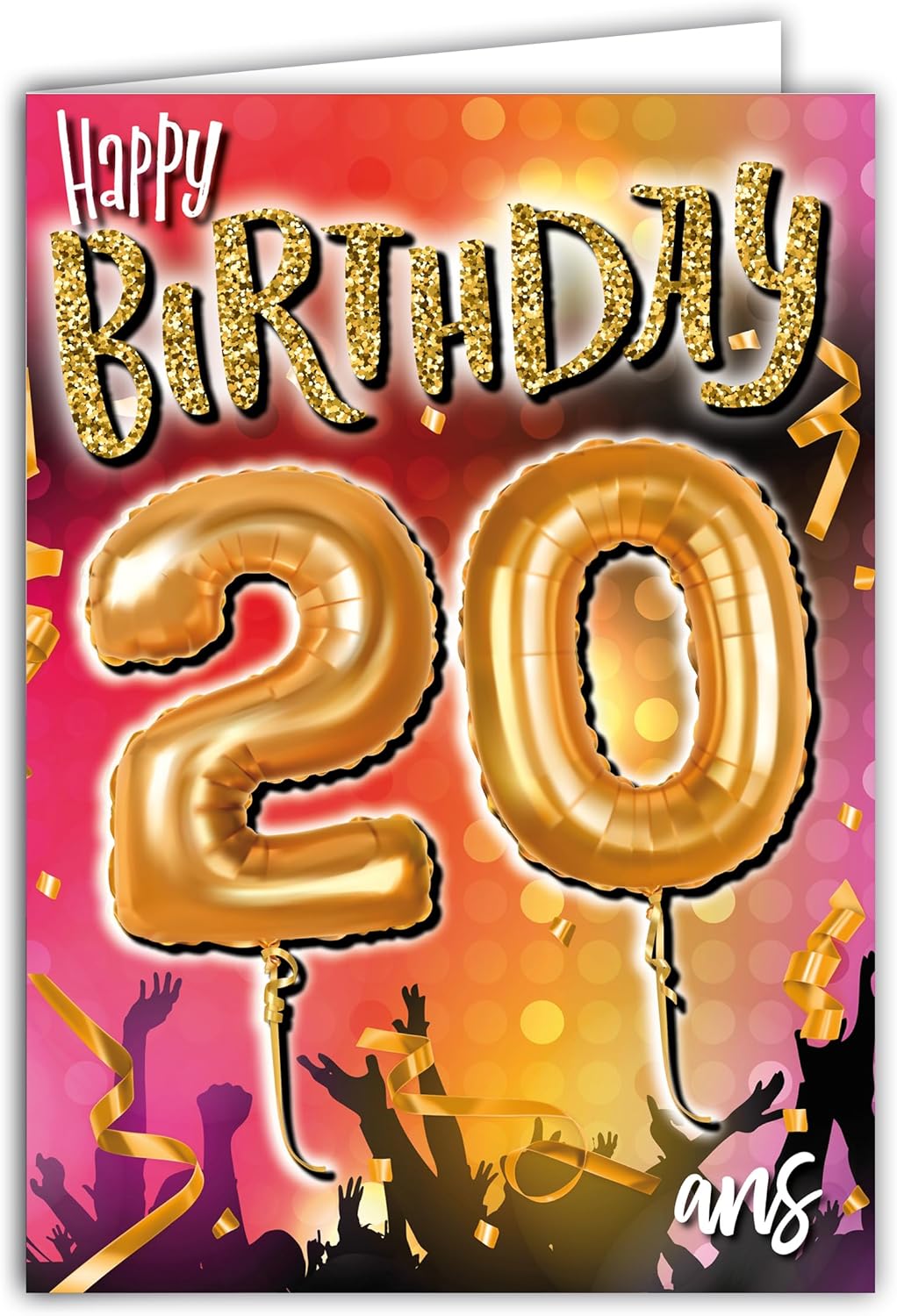 MAXI MX-5020 Large XXL Giant Card for 20th Birthday Mixed H/F + Envelope Format 32 x 23 cm - Number Balloons Gold Number Party Dance Music Atmosphere Concert Festival - Made in France MX-5020