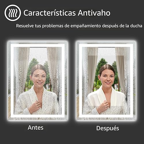 Miniatura 5 de Espejo de baño LED de 32 x 24 pulgadas con luces, regulable, luces dobles, retroiluminado + luz frontal, espejo LED de 3 colores para baño, espejo