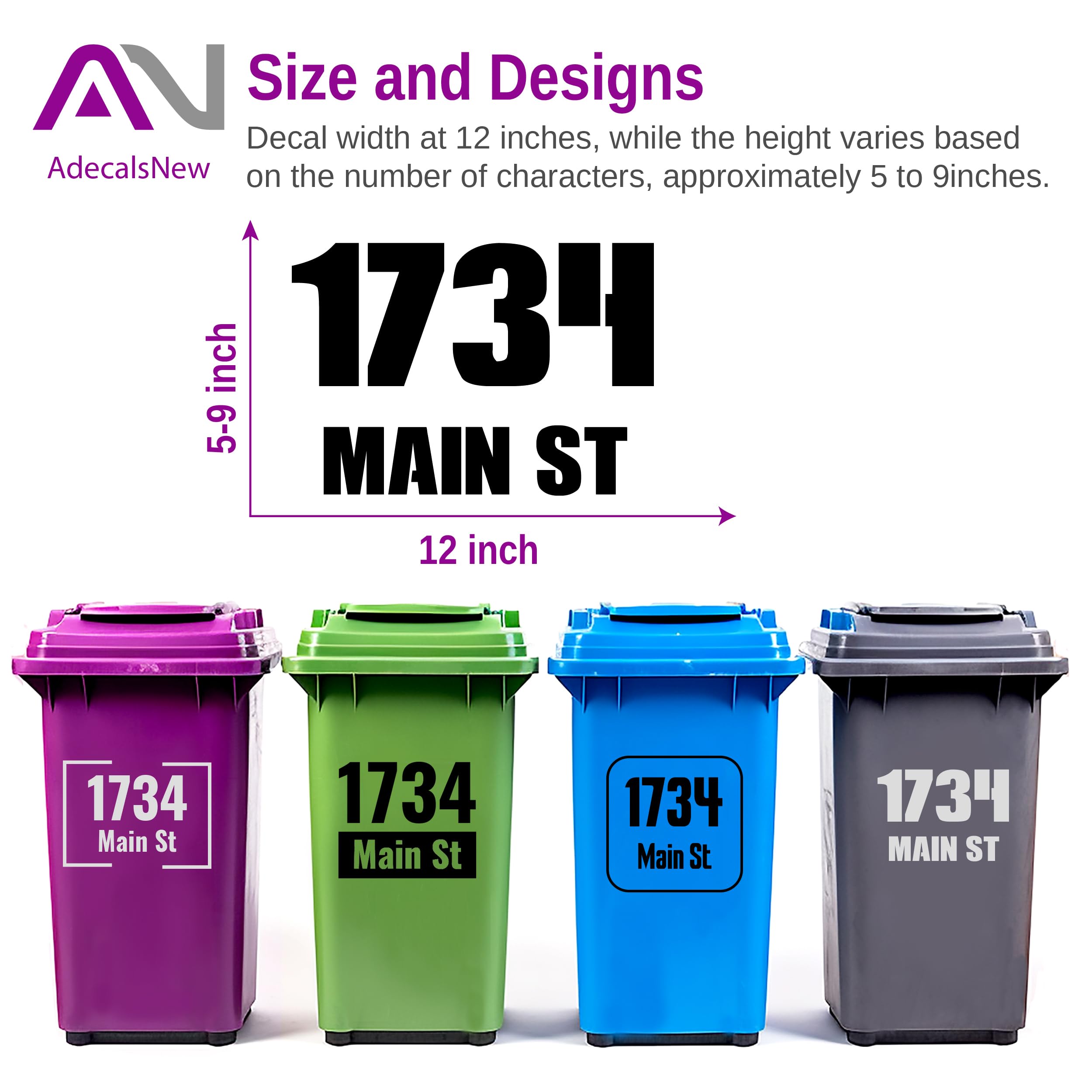Custom Trash Can Stickers - Personalized Garbage Can Marker with House Number - Waterproof Outdoor Vinyl Trash Sticker for Visibility - UV Resistant Garbage Bin Decal
