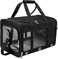 SWUVVI Collapsible Soft-Sided Cat Dog Carrier - Airline Approved up to 17 lbs, Mesh Windows, Padded Strap & Safety Leash (Black, Medium)