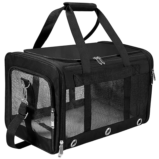 Soft Sided Cat/Dog Carrier,Collapsible Pets Travel Carriers for Pet/Puppy with Shoulder Strap & Removable Mat,Mesh Top Load Small Dogs/Cats Carry Bag Up to 17 Lbs TSA Airline Approved(Black,M)