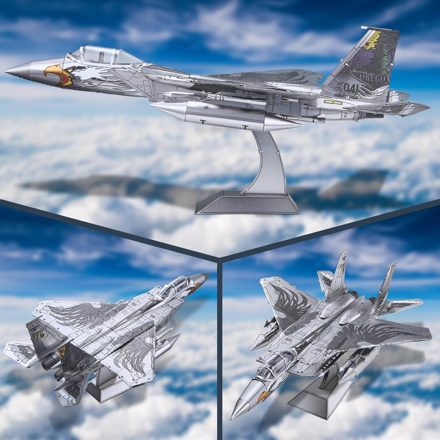Piececool 3D Puzzles for Adults, American F-15 Fighter Metal Airplane Kit to Build, DIY Assembly Plane Model, Best Gifts for Military Enthusiasts, Desk Decor