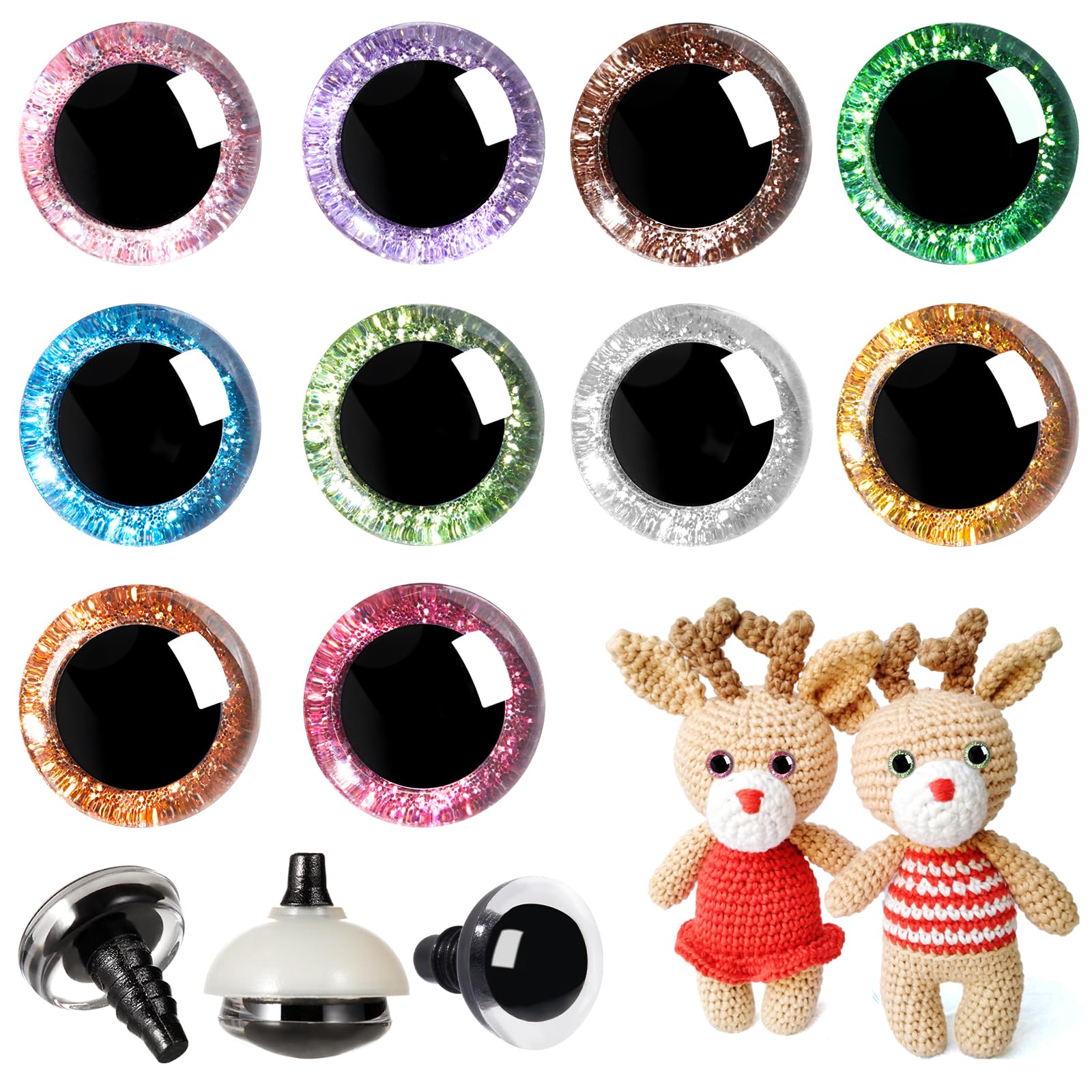 MUCUNNIA 200pcs 25mm 3D Glitter Safety Eyes with Washers for Amigurumi Doll