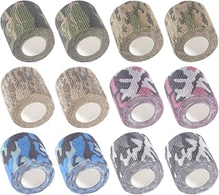 IndigoCase 12 Pack Self Adhesive Bandage Wrap 2 Inch, Multi-Camo Color Bandages Variety Pack, Elastic Sports Grip Tape, Vet Wrap, Small Bandages Bulk for Fingertip, Knuckle, Kids and Pets.