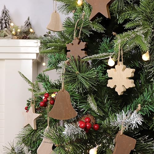 Miniatura 5 de Decoraciones de Navidad para decoración de interiores 8 juegos de decoración rústica de madera para árbol de Navidad, medias de Navidad bohemias,