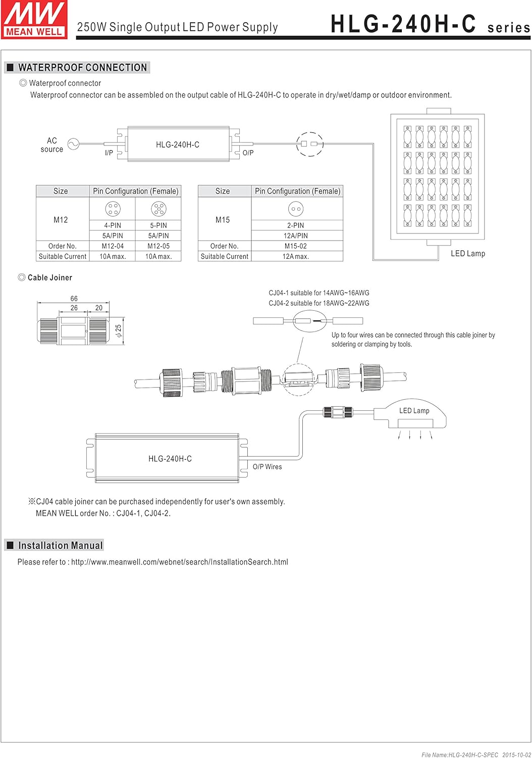 MW Mean Well HLG-240H-C2100B 119V 2100mA 249.9W Single Output Switching LED Power Supply with PFC