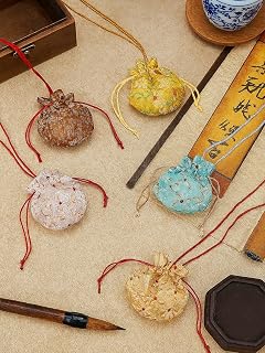 5Pcs 5 Colors Chinese Sachet Bags, Yellow Pink Blue Round Cloth Embroidery Flower Storage Bags in Light Color Series, Drawstring Pouches Packaging Bag for Home Decoration, 2.95x3.15inch