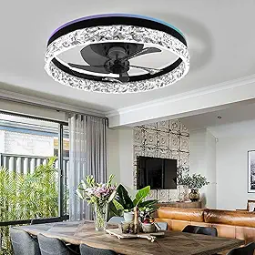 EKROTOK Ventiladores de Teto com Luz RGB 50CM e 6 Velocidades, Ventilador Lustre com Lâmpada e Controle Remoto e Reprodutor de Música para Quarto, Sala de Jantar, Sala de Estar, 85-265V