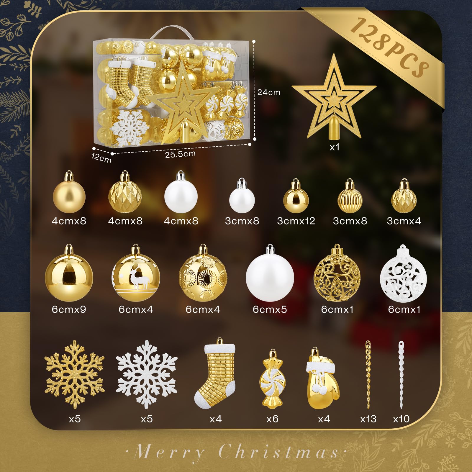 SOLEDI 128 Christmas Baubles, Christmas Tree Decoration Ornaments, Shatterproof Balls for Christmas Decoration, Holidays, Festive Decoration, Shiny SOLEDI 128 Christmas Baubles, Christmas Tree Decoration Ornaments, Shatterproof Balls for Christmas Decoration, Holidays, Festive Decoration, Shiny