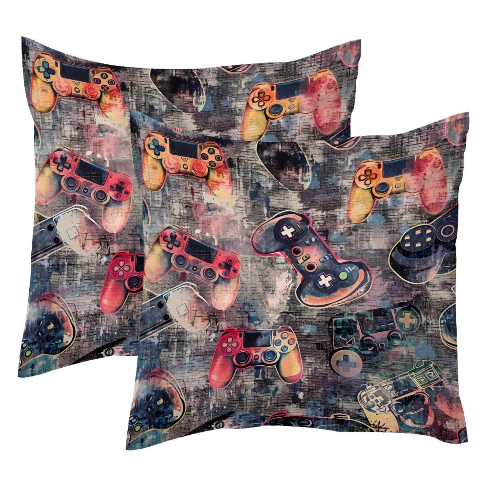 Housse de coussin 50x50 velours lot de 2 motif manette jeu