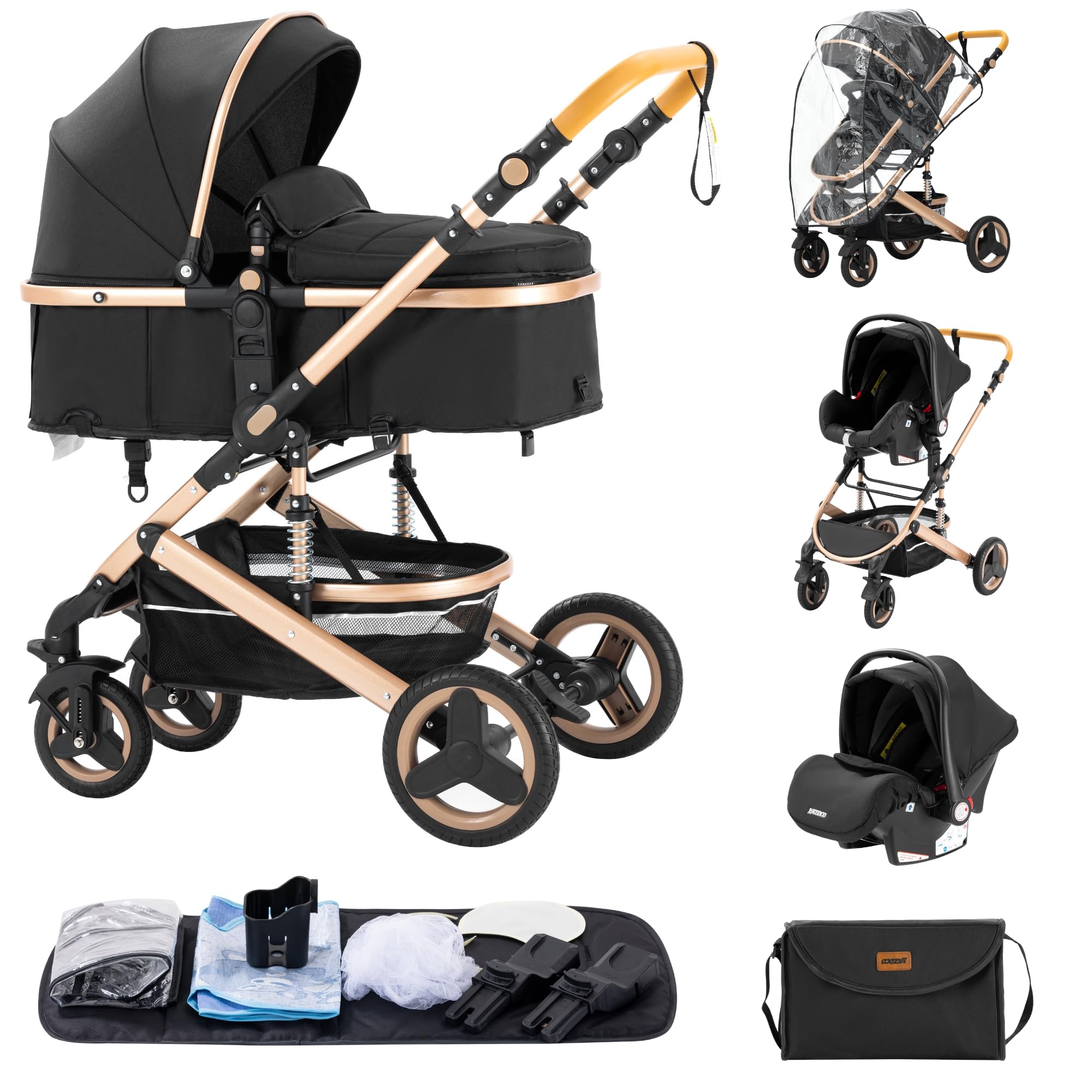 ALYIKOU trio passeggino neonati in offerta 3 in 1，pieghevole trio，Con la borsa mamma trio passeggino neonati，Pneumatici in gomma，25kg