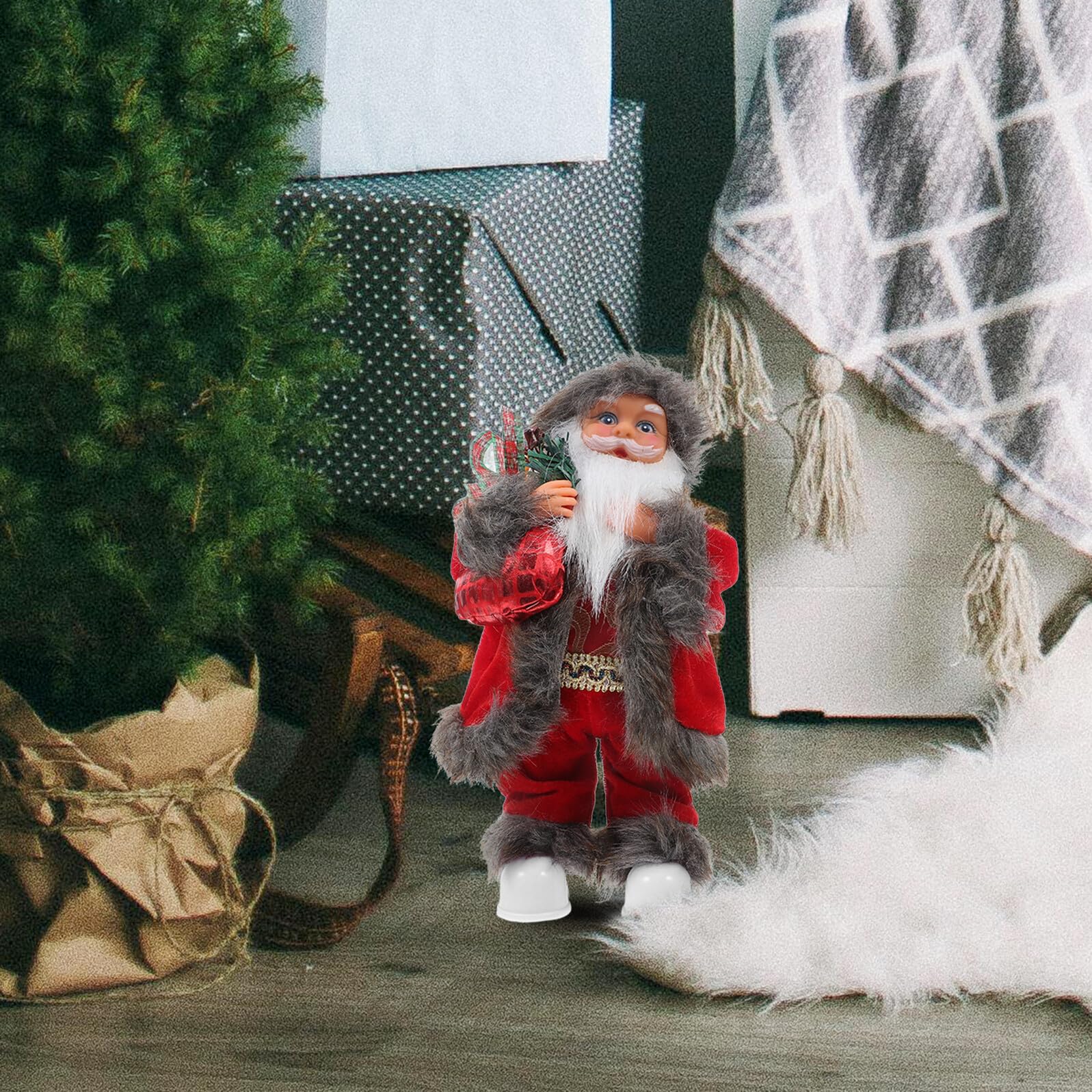 Figura de Papá Noel Eléctrico Navideño de Peluche Musical Decoración Navideña de Escritorio Luces Muñeco de Papá Noel de Pie para Adornos de Chimenea y Ventanas
