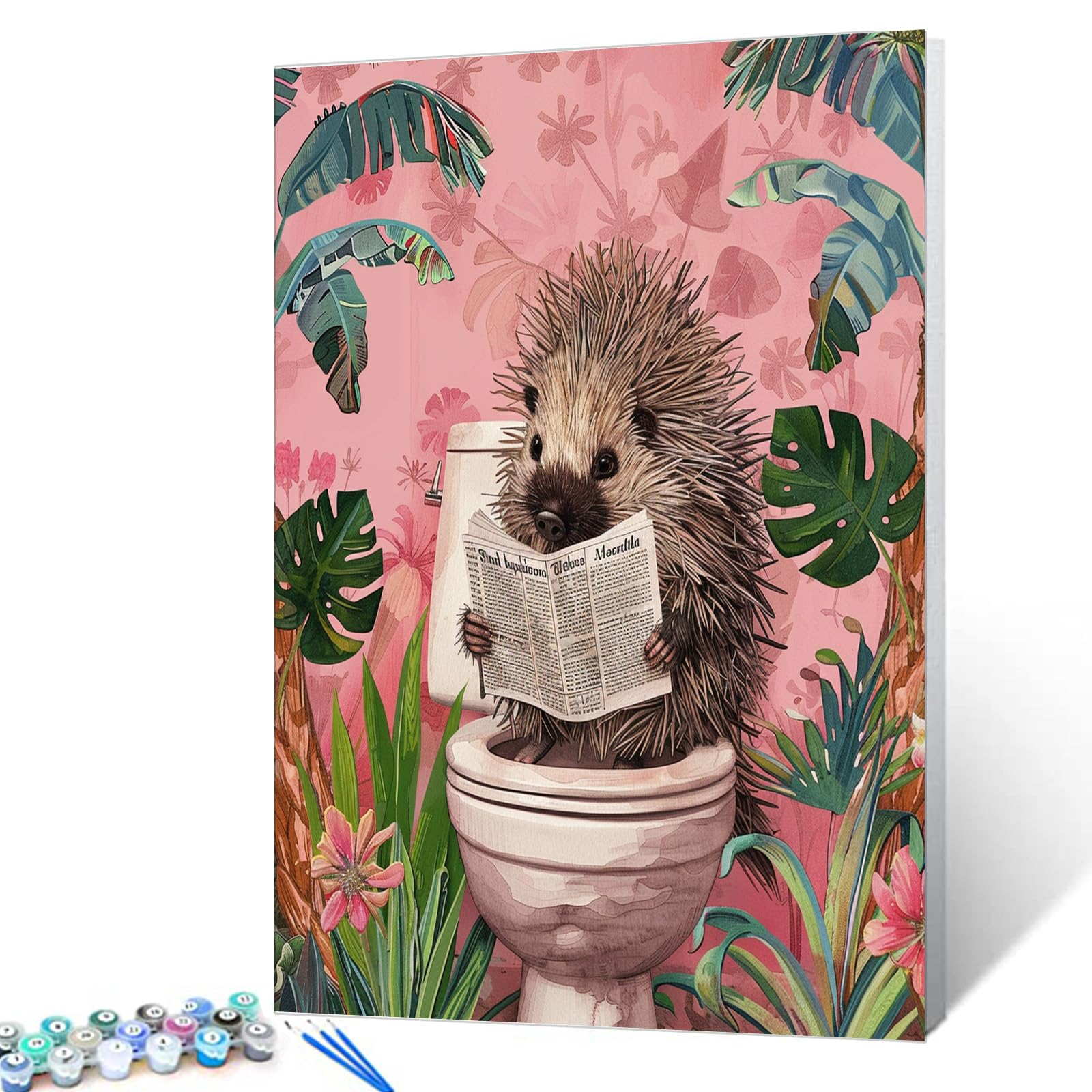 Tucocoo Cute Porcupine Paint by Number for Adults, DIY Oil Painting Kit on Canvas with Brushes and Acrylic Pigment, Funny Animal Picture for Home Decor 16x20 Inch (Frameless)