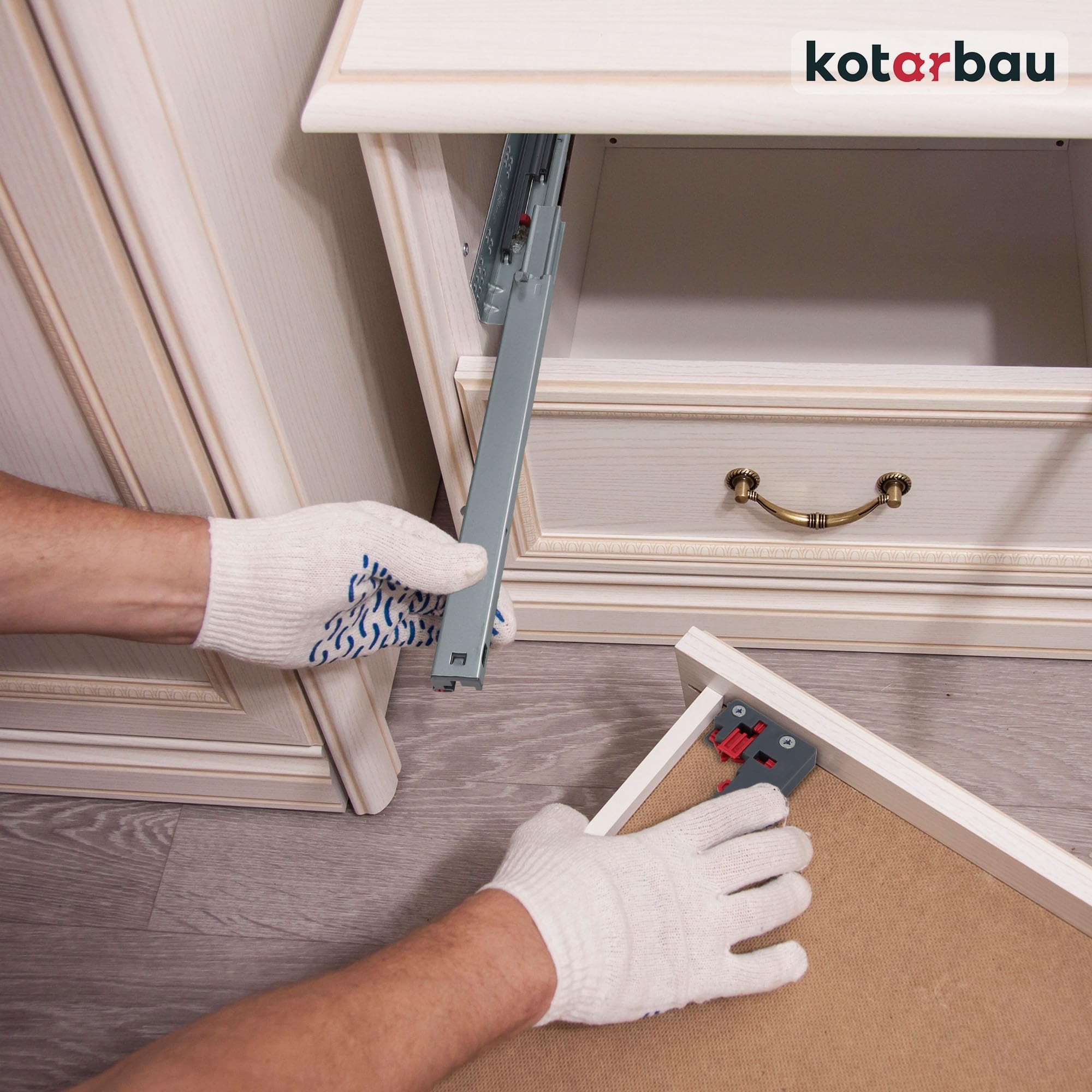 KOTARBAU® 1 par (2 unidades) rieles 3D para cajón de montaje en suelo, extensión completa, 350 mm, cierre suave, de acero, extensión completa, guías telescópicas, montaje en el suelo, extensión