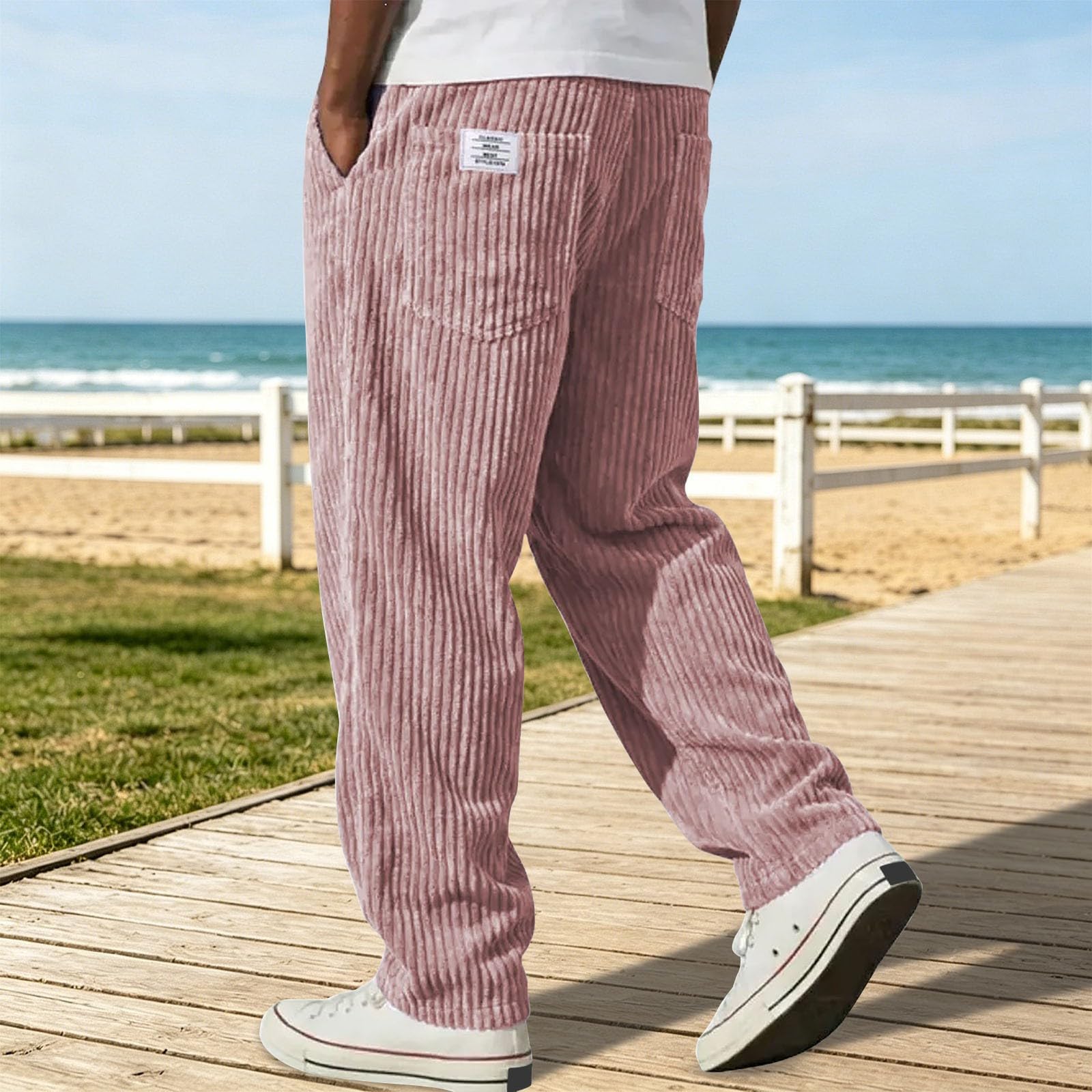 Generico Pantaloni di Velluto A Coste Uomo,Pantaloni Casual Uomo | Pantalone Wide‑Leg Vita Elastica Pantalone Dritti Coulisse Confortevole Con Tasche Streetwear Per Weekend City Outings