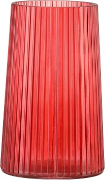 Red Glass Vase for Flower, Flower Vase for Bouquet, Modern Glass Vases, Ribbed Vases for Living Room, Bedroom, Dining Table, Office, Wedding, Centerpieces, 8 Inches