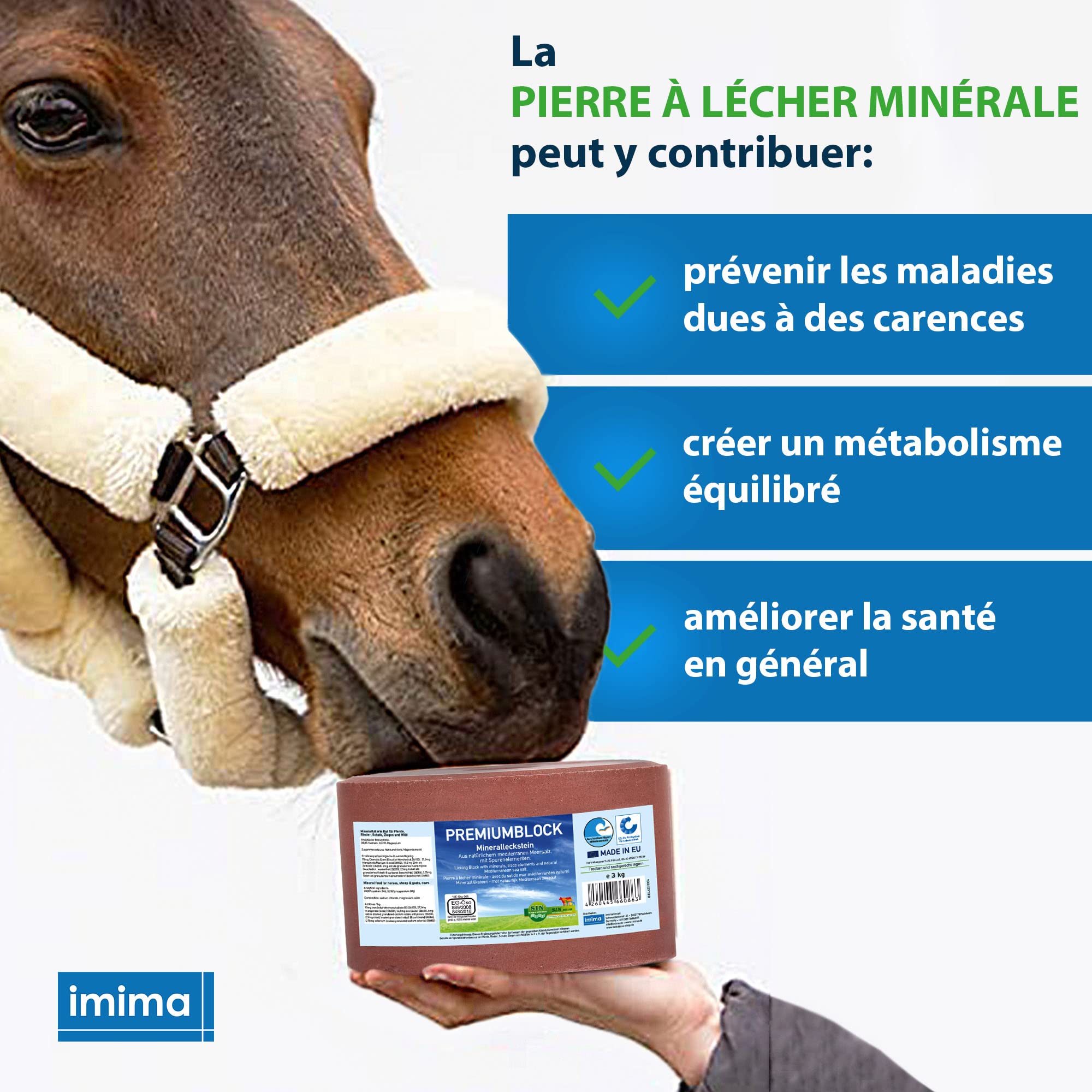 Pierre à lécher minérale Cheval PREMIUMBLOCK Kit 4 x 3kg - Pierre à lécher salée pour Chevaux Moutons Chèvres Gibier Boeuf