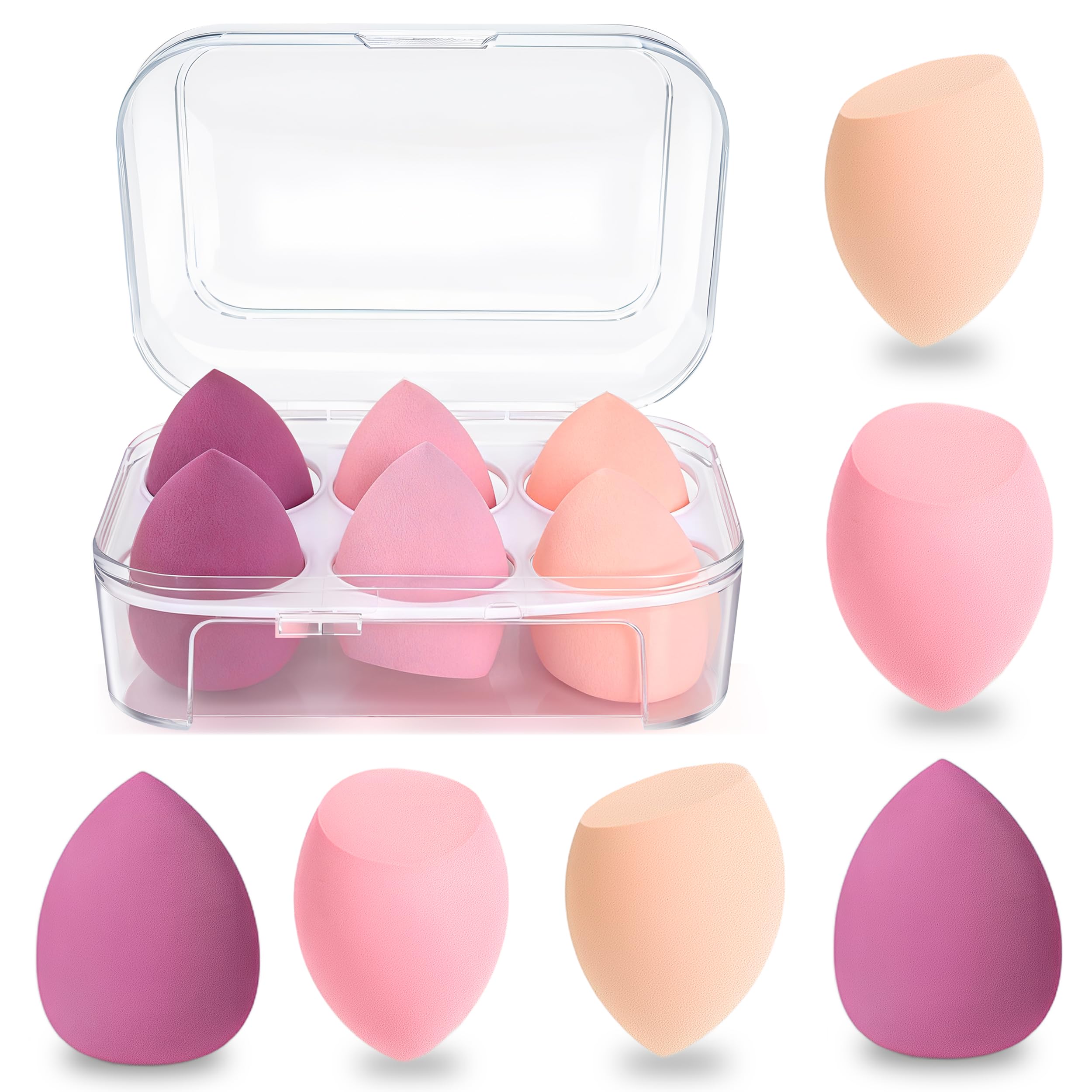 6 Pieces Makeup Blender Sponge, Make Up Sponges, 3 Shapes Beauty Sponge for Wet Foundation & Dry Foundation, Makeup Sponge Set for Powder Foundation, Concealer & BB Cream