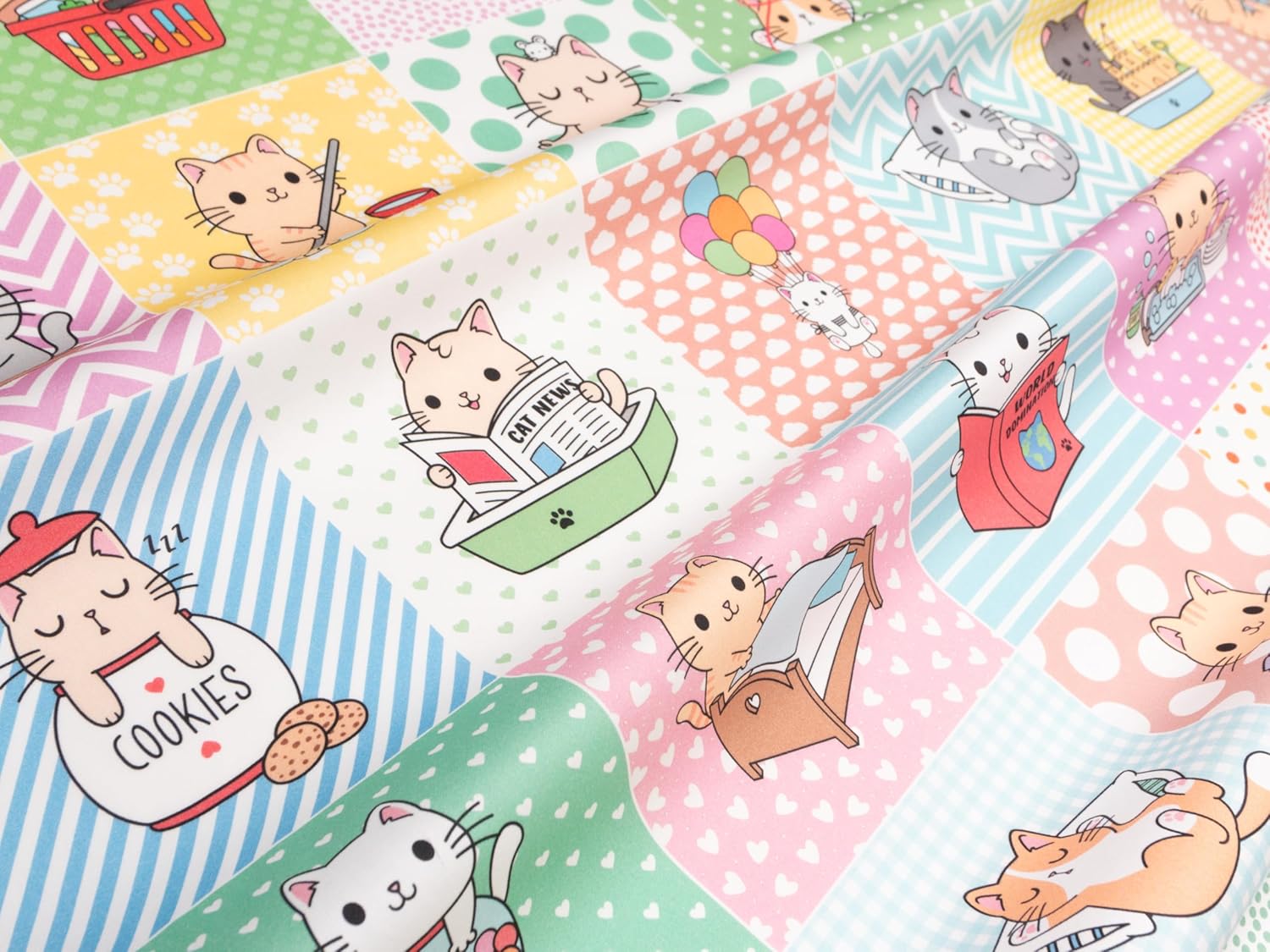 Fabrics Cats. Cotton Charm Packs, Fat Quarters Bundles, 42 Different Motifs. Ideal for Quilts, Sewing, Blankets, and I Spy Games for Kids, 36" x 31" Continuous Panel