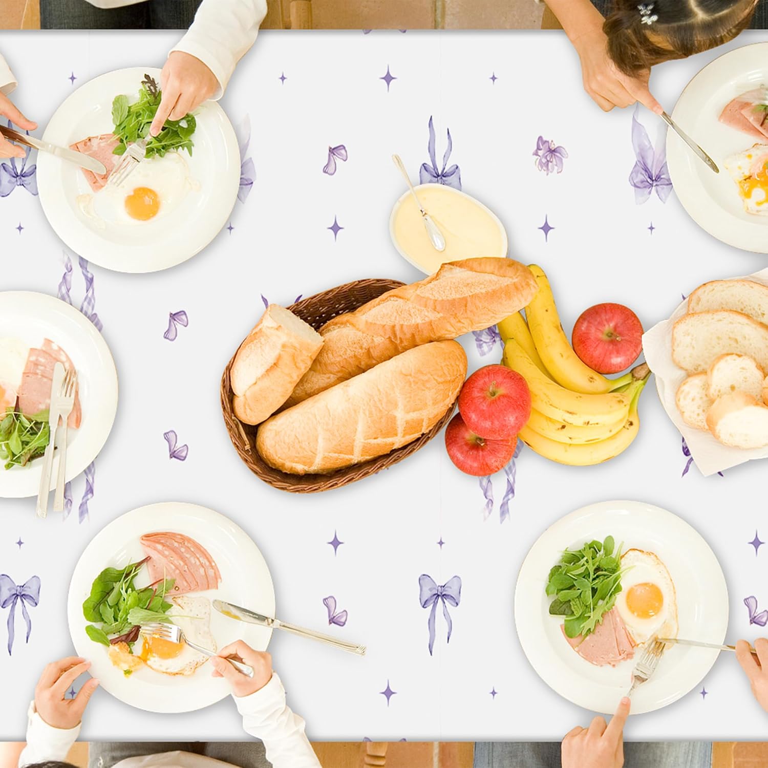 3Pcs Purple Bow Party Tablecloths - Coquette Purple Party Rectangular Table Covers Decorations Coquette Bow Knot Plastic Disposable Table Cloth Decor for Girls Women Kids Birthday Wedding Supplies