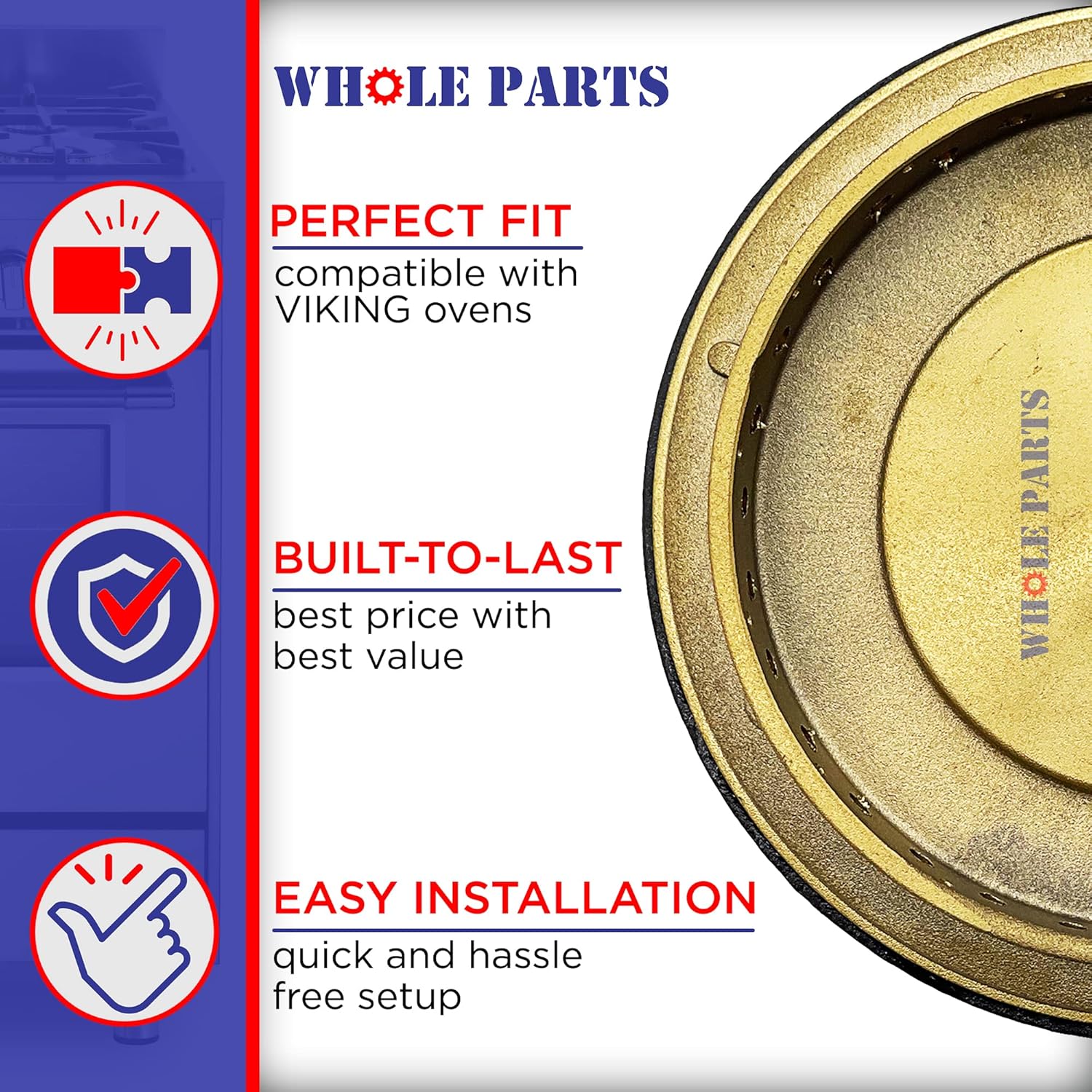 Upgraded Whole Parts Black Left Front Burner Cap (D) Part# PA080088 - Replacement and Compatible With Some Viking Ranges