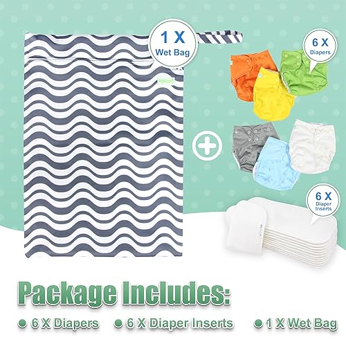 Miniatura 6 de Wegreeco - Pañales reutilizables para bebé, 6 unidades, 6 insertos y 1 bolsa húmeda