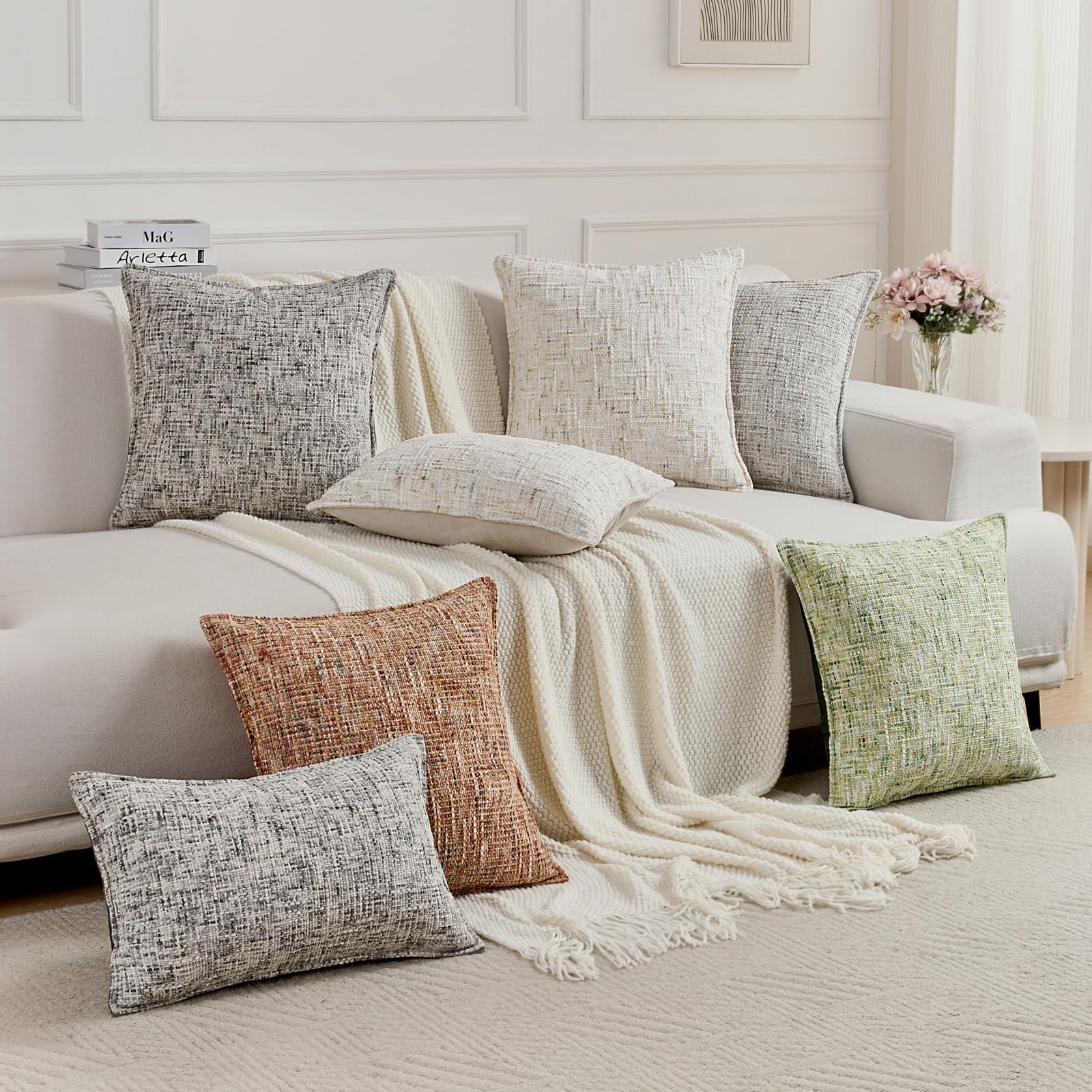 Ystyle 2 Pezzi Federe Cuscini Divano 40x40 in Chenille e Velluto, Copricuscini Morbidi con Texture Tintura a Spruzzo e Cerniera a Cuore Oro, Fodere Moderne Eleganti per Letto Soggiorno, Crema