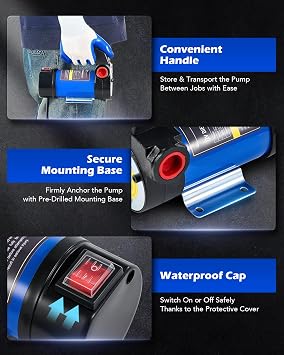 Orion Motor Tech Diesel Transfer Pump, 12V Fuel Transfer Pump, 12 gpm Portable Electric Fuel Pump for Oil Change, Automotive Marine Self Priming Oil Extractor Pump Suction Pump, Oil Not Included