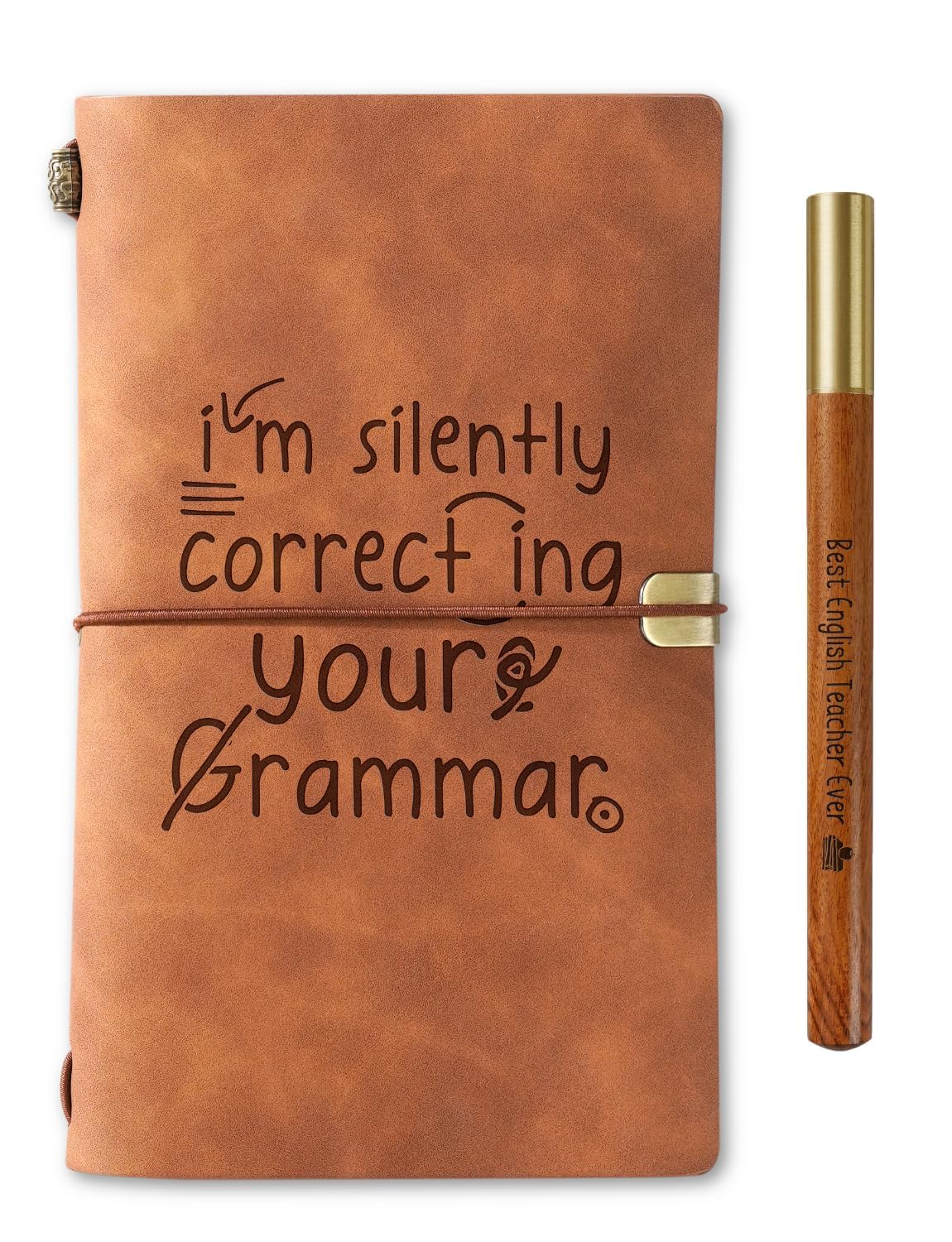 InnoBeta English Teacher Gifts, Leather Journal Notebook with Pen 7x5 Inches for Teacher Appreciation Day, Christmas, End of Term - Grammar