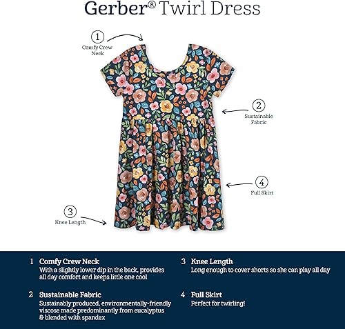 Miniatura 6 de Gerber Vestido de Manga Corta Giratorio Suave como Mantequilla para Niñas BebésNiñas Pequeñas con Viscosa Hecha de Eucalipto