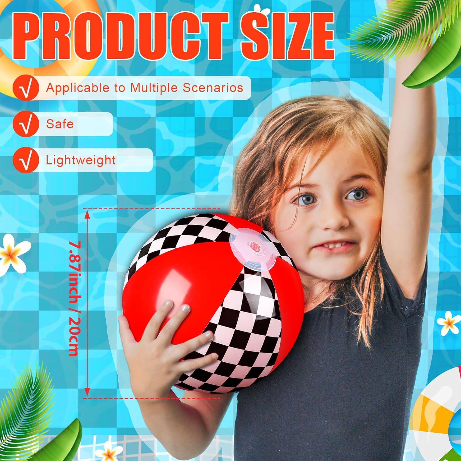 Hollowfly 6 Pack Race Car Beach Ball for Kids 7.87" Bulk Inflatable Black and White Checkered Flag Swimming Pool Ball Toys Summer Beach Water Game Gifts Cartoon Birthday Party Favors Supplies