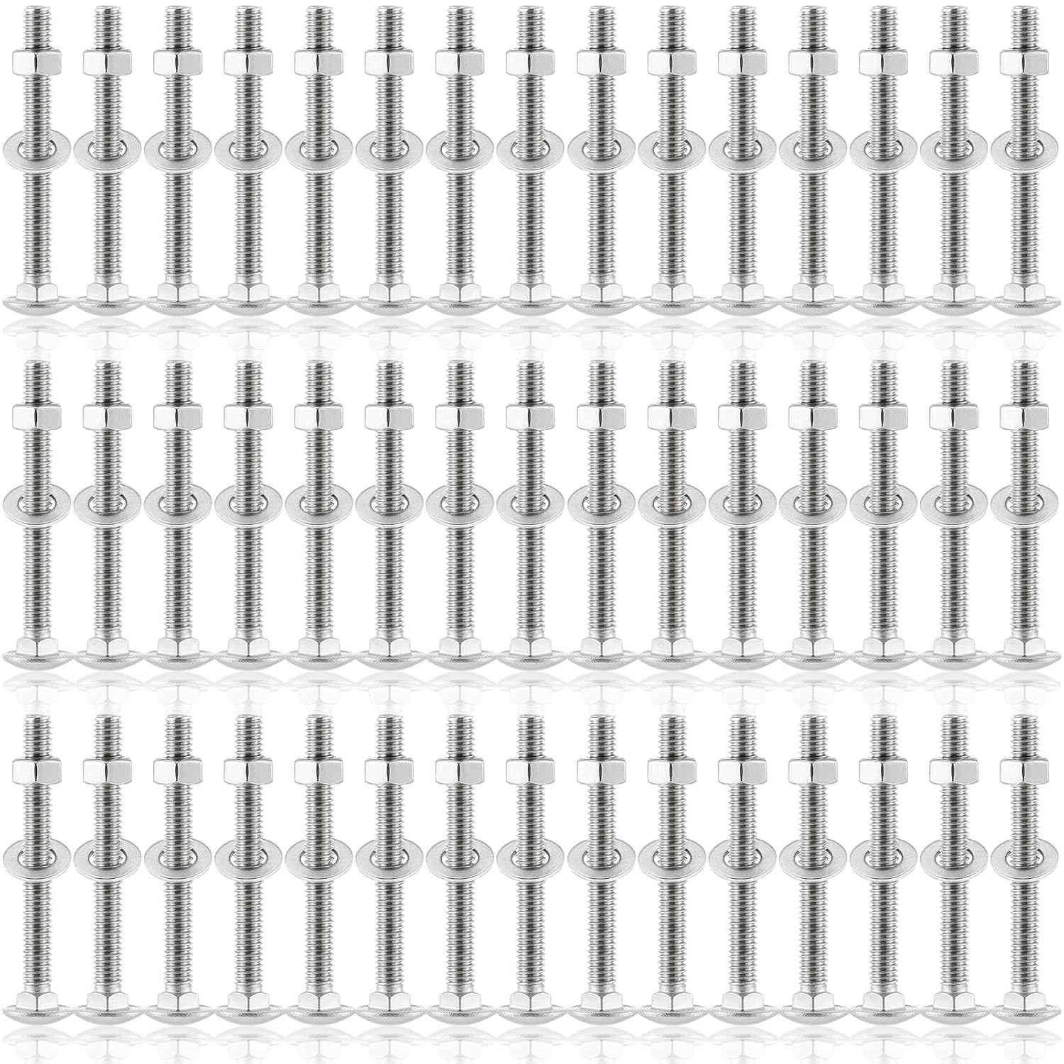 Zonon 50 Sets 5/16-18 x 2-1/2" Stainless Steel Carriage Bolts and Nuts Kit Round Head Square Neck Carriage Bolts Screws and Hex Nuts and Flat Washers, Stainless 18-8 Full Thread Coverage (Silver) 5/16-18 x 2-1/2" Silver