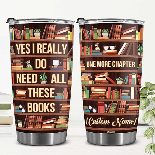 Miniatura 2 de BECHUSKY Vaso personalizado para libros, regalos para amantes de los libros, Yes I Really Do Need All These Books Lover Tumbler Librarian Reading