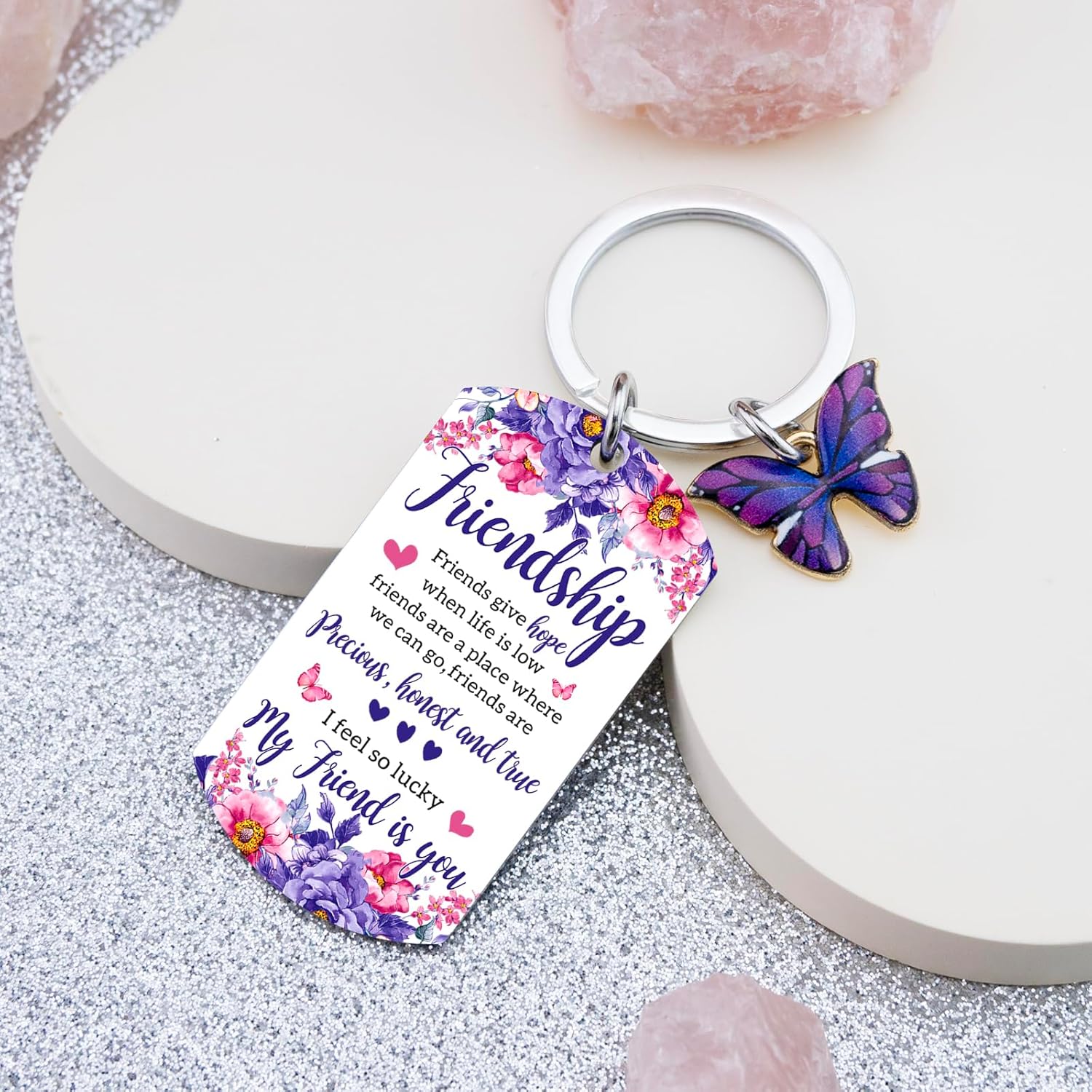 Long Distance Friendship Gifts For Women Best Friend Keychain Gift Ideas Cute Butterfly Keychain Purple Gifts For Best Friend Birthday Easter Stuff Gift For Sister Bestie Bff Girls - Image 2