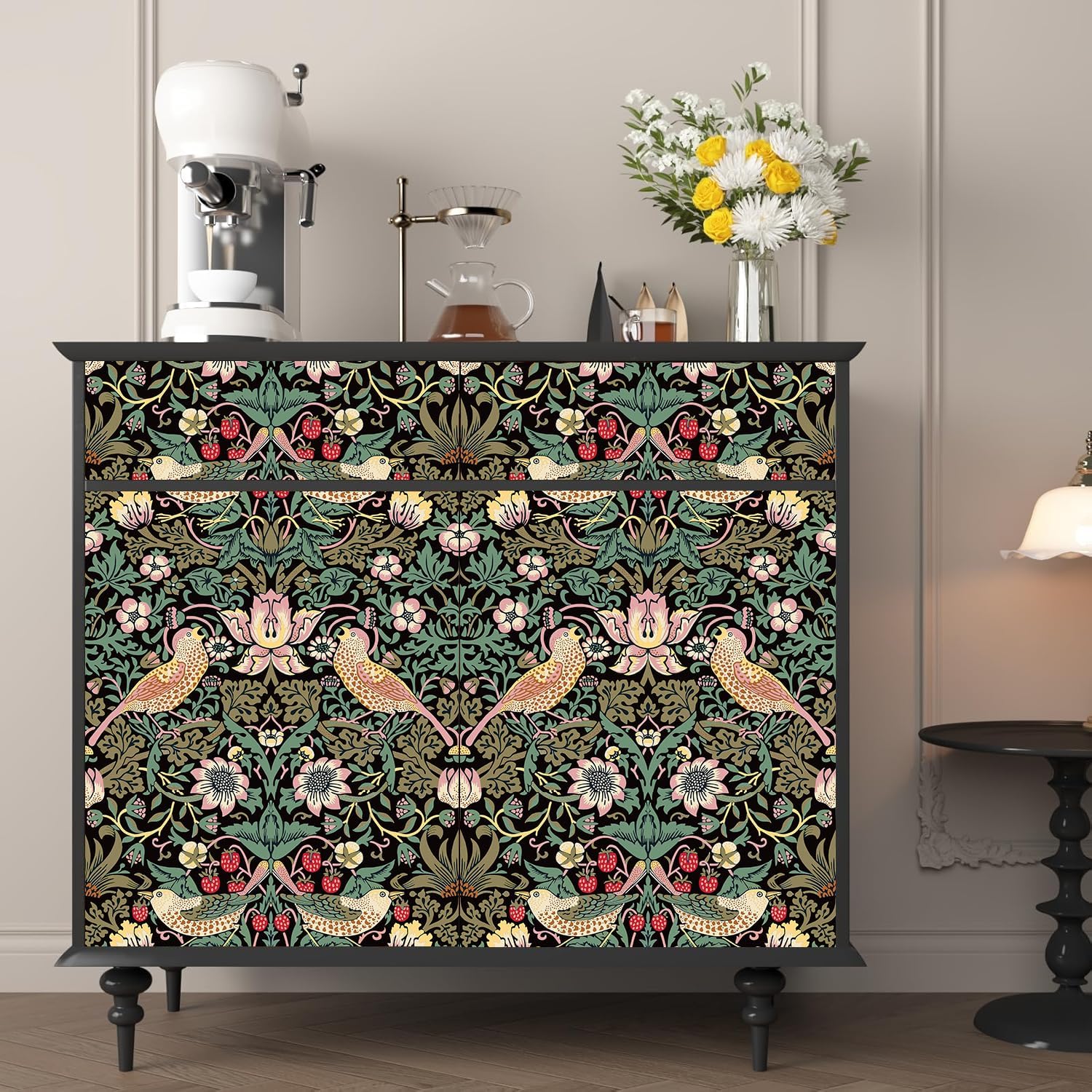 Peel and Stick Wallpaper Removable Dark Floral Wallpaper Vintage Self Adhesive Renter Friendly Wallpapers for Bathroom Boho Leaf Contact Paper for Bedroom 17.5 x 118 in