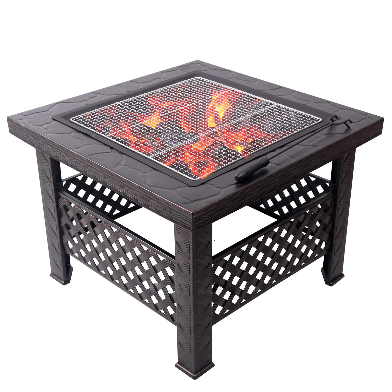 Braciere da Esterno Terrazza da Giardino Tavolo da Barbecue Quadrato con braciere a Legna, Tavolo da Barbecue, terrazza, Patio, Prato, Barbecue in Cortile, caminetto all'aperto, 66 cm / 26 "