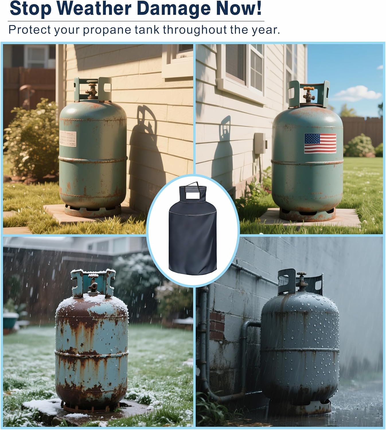 Propane Tank Cover for 420LB (120 Gallon), 600D Heavy Duty Waterproof & Dustproof - Openable Top Zipper and Side Transparent PVC Windows