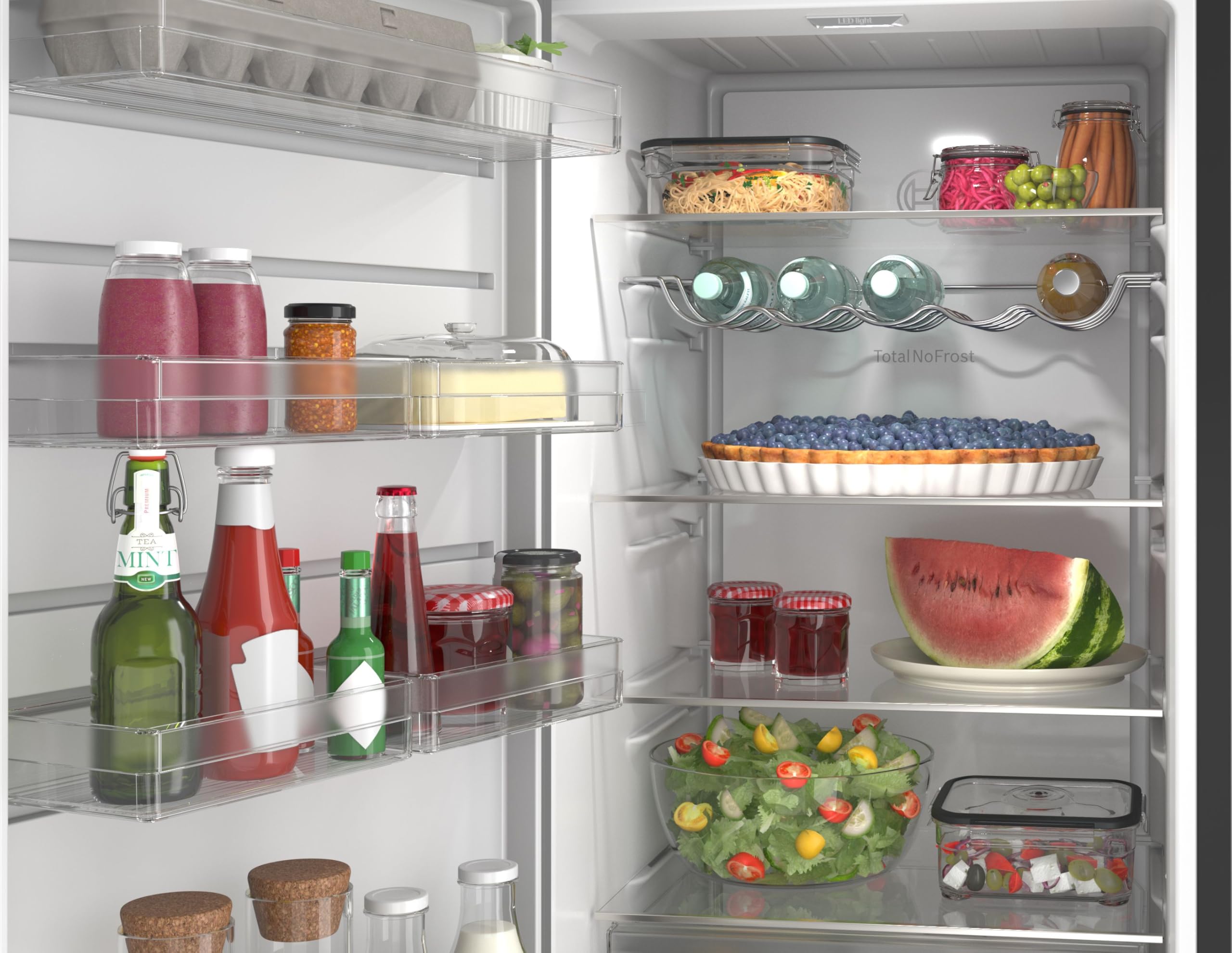 Bosch Serie 4 Smarter Freistehender Kühlschrank 186.2 x 59.5 cm KSN36VCCG | NoFrost nie wieder abtauen, 402 L Volumen, VitaFresh XXL 0 °C Zone für lange Frische, LED-Beleuchtung, MultiAirflow-System