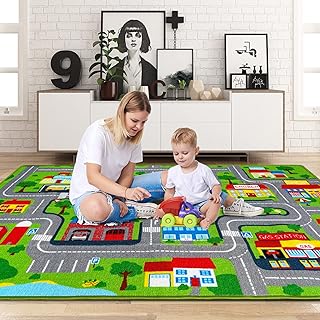 Mfmiudole Kids Play Rug for Playroom, Extra Large Kids Car Mat Town City Road Map Play Mat, Kids Carpet Educational Learning Carpet Area Rug for Boys Kids Baby Bedroom Playroom, 78.7'' x 59''