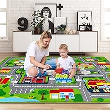 Mfmiudole Kids Play Rug for Playroom, Extra Large Kids Car Mat Town City Road Map Play Mat, Kids Carpet Educational Learning Carpet Area Rug for Boys Kids Baby Bedroom Playroom