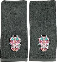 Vista 23 de Juego de 2 toallas de baño de Halloween con diseño de familia fantasma espeluznante, color negro, suave, 100% algodón, 12 x 18 pulgadas, decoración